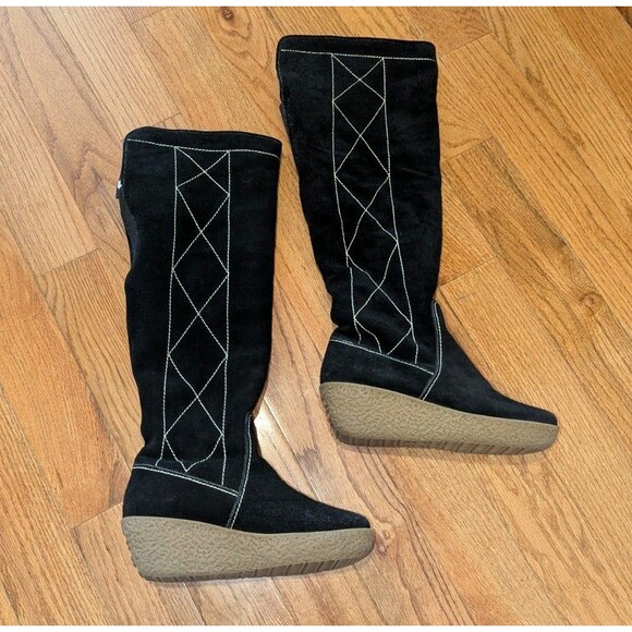 Oh Deer Stags Women's Size 7 Black Faux Suede Envy Wedge Knee High Boots - Picture 2 of 7